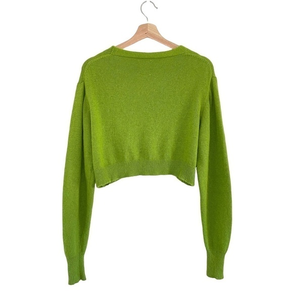 UNIF Liv Cropped Cardigan V Neck Button Front Alpaca Blend Sweater Green XS - Picture 9 of 16